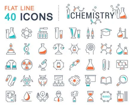 Set Vector Flat Line Icons Chemistry 库存插图
