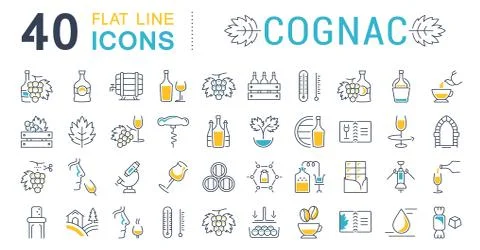 Set Vector Flat Line Icons Cognac Free Stock Illustration