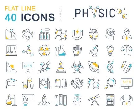 Set Vector Flat Line Icons Physic Stock Illustration