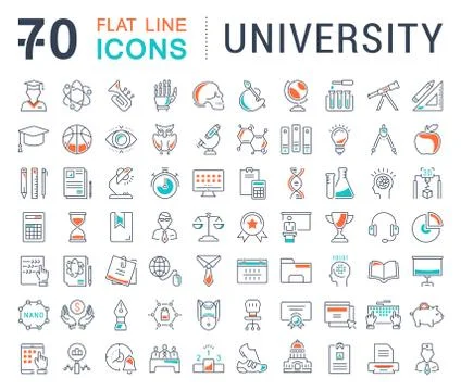 Set Vector Flat Line Icons University Gratis stockillustratie