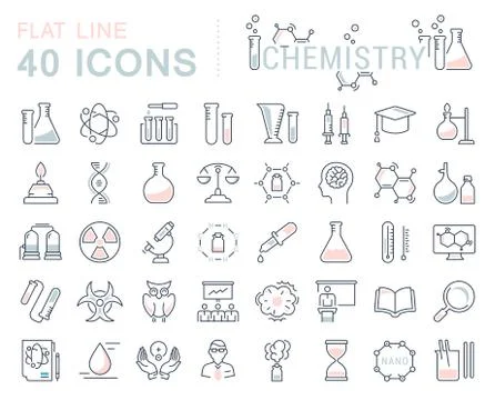 Set Vector Flat Line Icons Chemistry 库存插图
