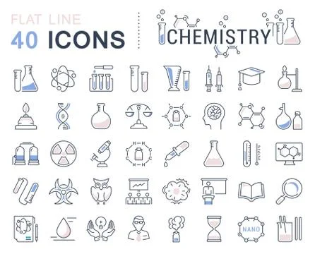 Set Vector Flat Line Icons Chemistry Stockillustratie