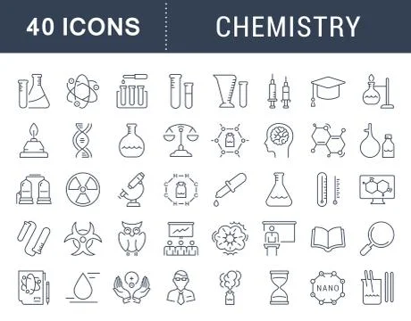 Set Vector Flat Line Icons Chemistry 库存插图
