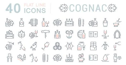 Set Vector Flat Line Icons Cognac Free Stock Illustration