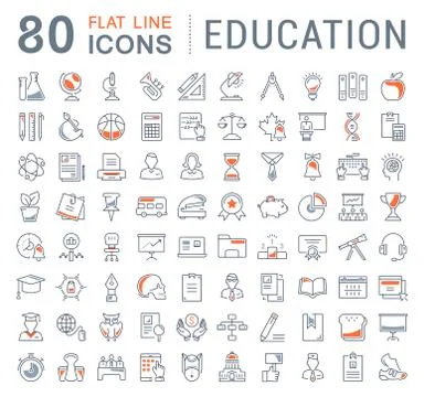 Set Vector Flat Line Icons Education 無料イラスト素材