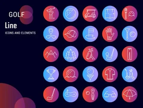 Set Vector Flat Line Icons Golf 스톡 일러스트
