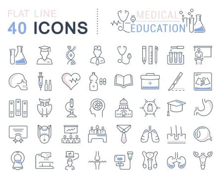 Set Vector Flat Line Icons Medical Education 스톡 일러스트