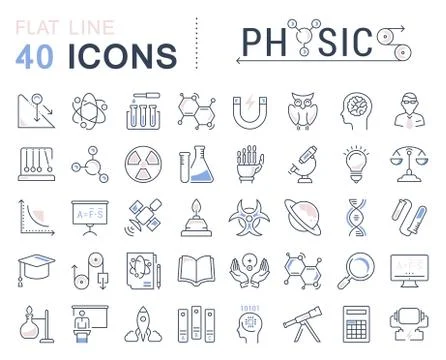 Set Vector Flat Line Icons Physic イラスト素材
