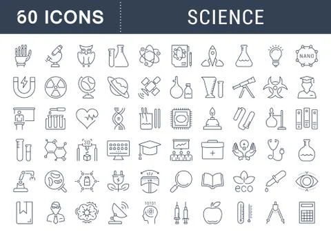 Set Vector Flat Line Icons Science Free Stock Illustration