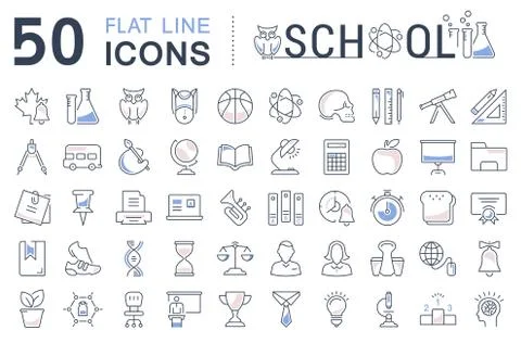Set Vector Flat Line Icons School Stock Illustration