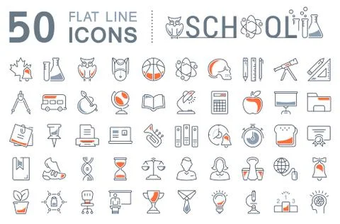 Set Vector Flat Line Icons School Stock Illustration