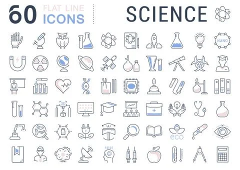Set Vector Flat Line Icons Science Free Stock Illustration