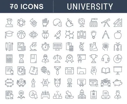 Set Vector Flat Line Icons University Gratis stockillustratie