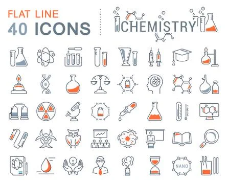 Set Vector Flat Line Icons Chemistry 库存插图