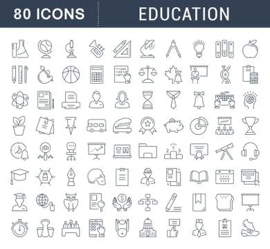 Set Vector Flat Line Icons Education Gratis stockillustratie
