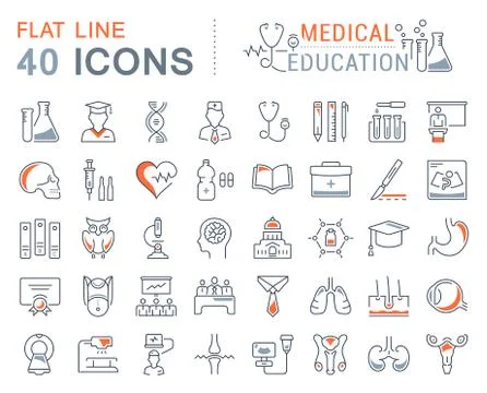 Set Vector Flat Line Icons Medical Education 库存插图