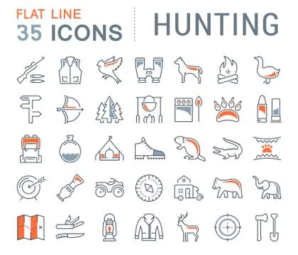 Set Vector Flat Line Icons Hunting Free Stock Illustration