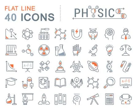 Set Vector Flat Line Icons Physic 库存插图