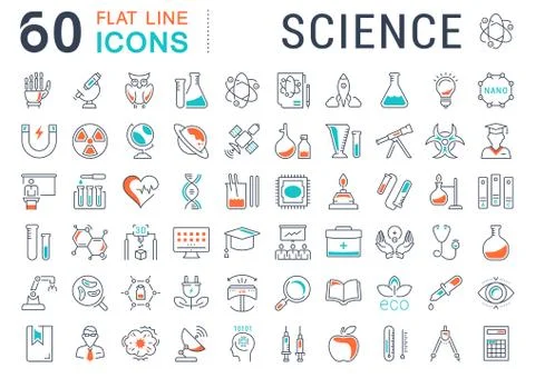 Set Vector Flat Line Icons Science Gratis stockillustratie
