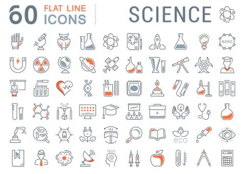Set Vector Flat Line Icons Science Free Stock Illustration