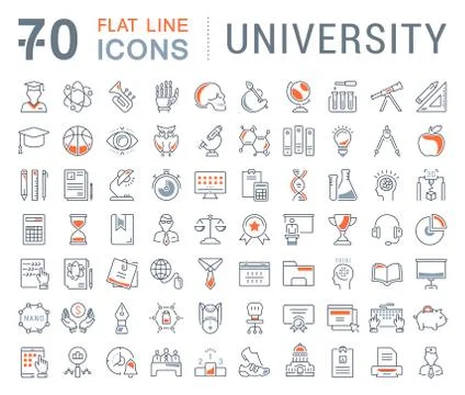 Set Vector Flat Line Icons University Free Stock Illustration