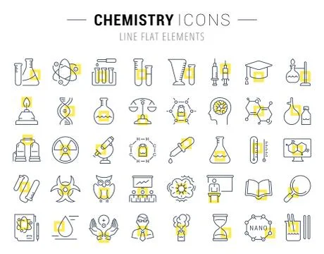 Set Vector Flat Line Icons Chemistry 库存插图