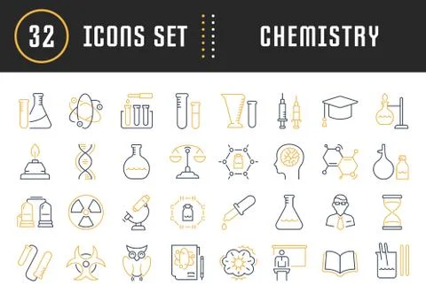 Set Vector Flat Line Icons Chemistry Stockillustratie