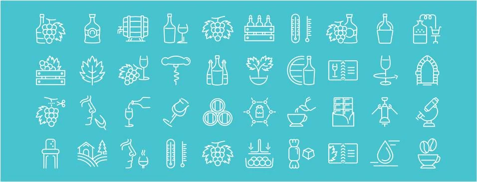 Set Vector Flat Line Icons Cognac Stock Illustration