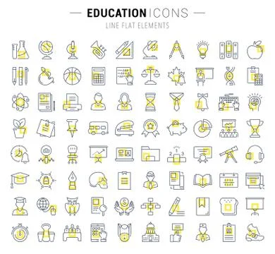 Set Vector Flat Line Icons Education 免费库存插图