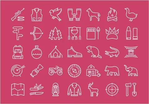 Set Vector Flat Line Icons Hunting 無料イラスト素材