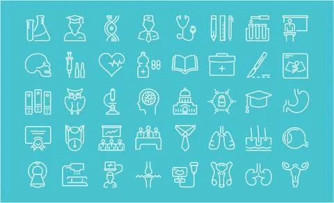 Set Vector Flat Line Icons Medical Education 免费库存插图