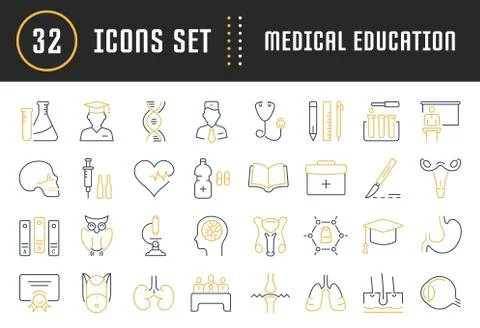 Set Vector Flat Line Icons Medical Education Stock Illustration