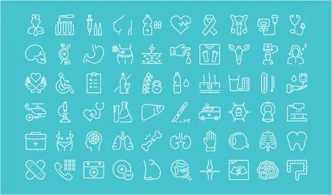 Set Vector Flat Line Icons Medicine Stock Illustration
