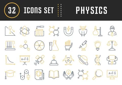 Set Vector Flat Line Icons Physic 스톡 일러스트