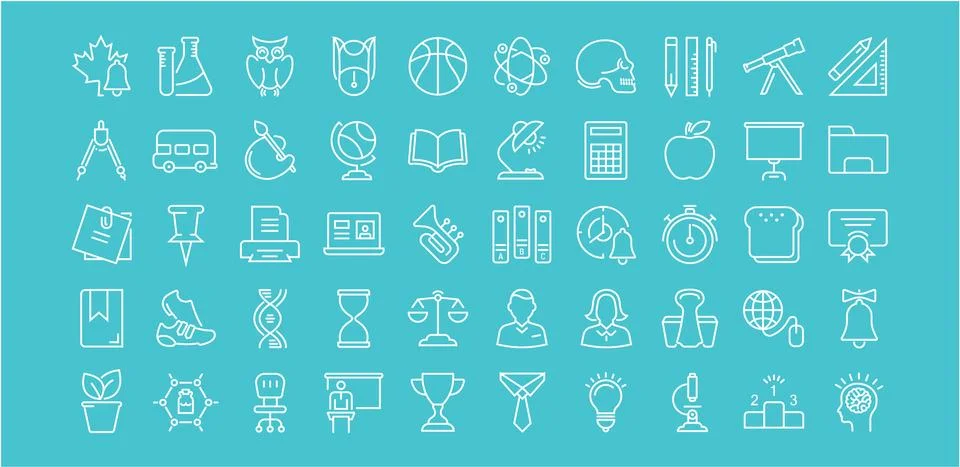 Set Vector Flat Line Icons School 库存插图