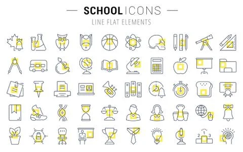 Set Vector Flat Line Icons School Stock Illustration