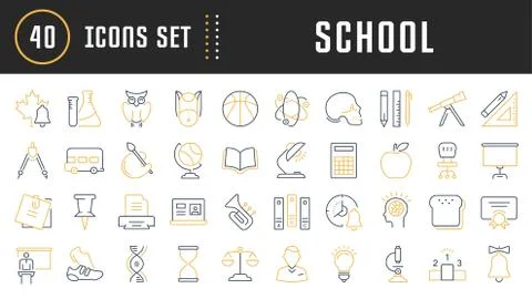 Set Vector Flat Line Icons School 库存插图