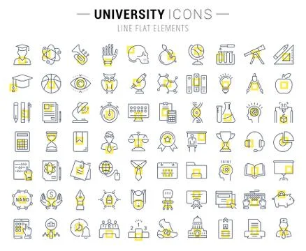 Set Vector Flat Line Icons University 免费库存插图