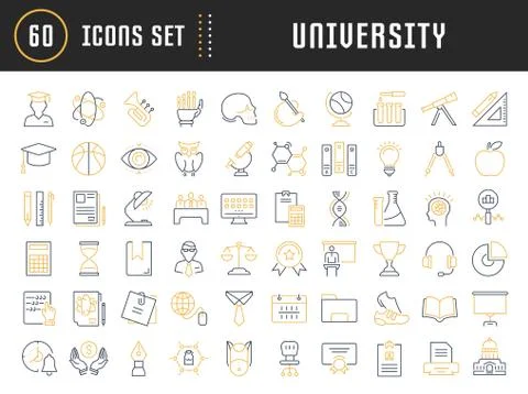 Set Vector Flat Line Icons University 免费库存插图