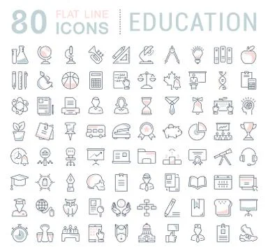 Set Vector Flat Line Icons Education Gratis stockillustratie