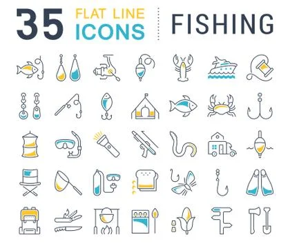 Set Vector Flat Line Icons Fishing Free Stock Illustration
