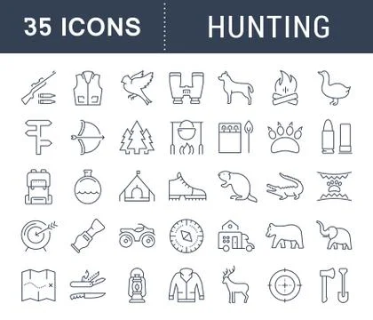 Set Vector Flat Line Icons Hunting Free Stock Illustration