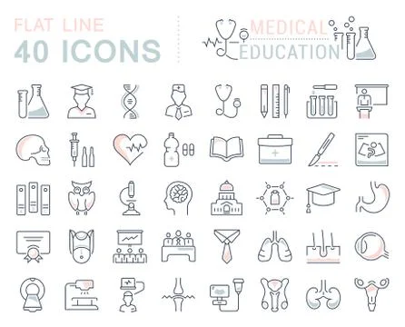 Set Vector Flat Line Icons Medical Education イラスト素材
