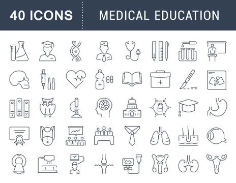 Set Vector Flat Line Icons Medical Education Stock Illustration
