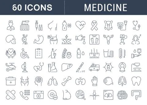 Set Vector Flat Line Icons Medicine Free Stock Illustration