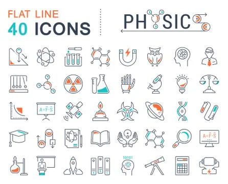 Set Vector Flat Line Icons Physic 库存插图