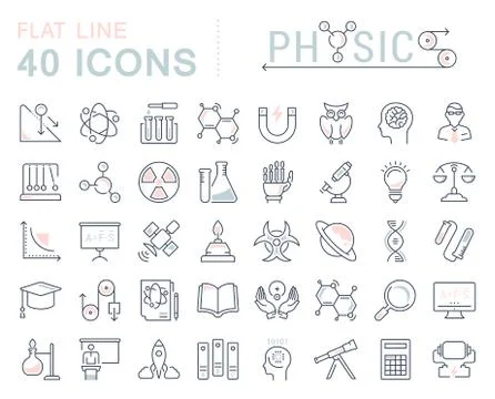 Set Vector Flat Line Icons Physic 库存插图