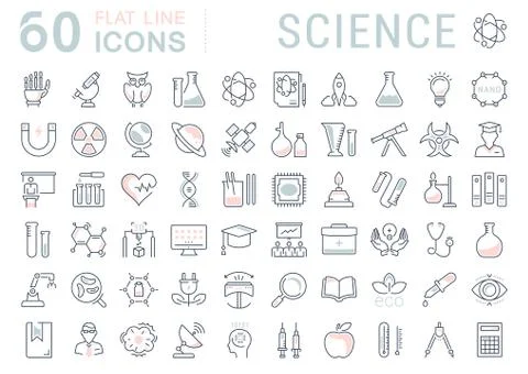 Set Vector Flat Line Icons Science 免费库存插图