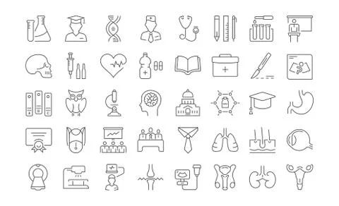 Set Vector Flat Line Icons Medical Education Free Stock Illustration