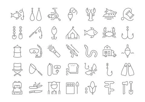 Set Vector Flat Line Icons Fishing Free Stock Illustration